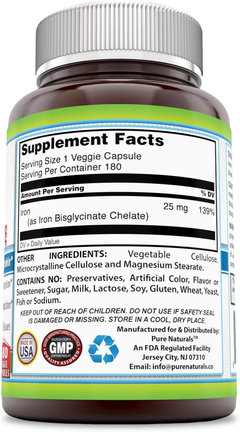 Pure Naturals Iron Bisglycinate 25 Mg 180 Veggie Capsules