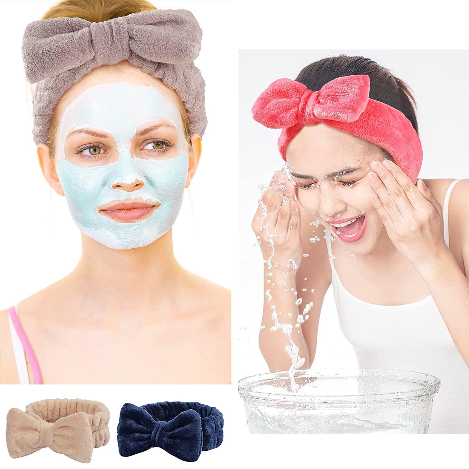 LADES Spa Headband – 6 Pack Makeup headbands Women Bow Hair Band Soft Coral  Fleece Skincare Headband Face Wash Headband for Women Girls Washing Face