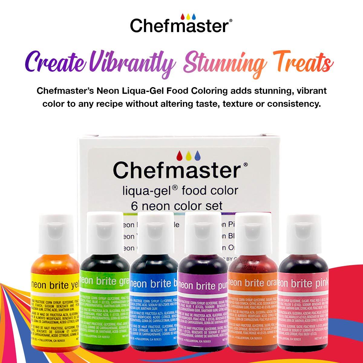 Chefmaster Neon LiquaGel Food Coloring 6Pack 20ml Bottles Fade