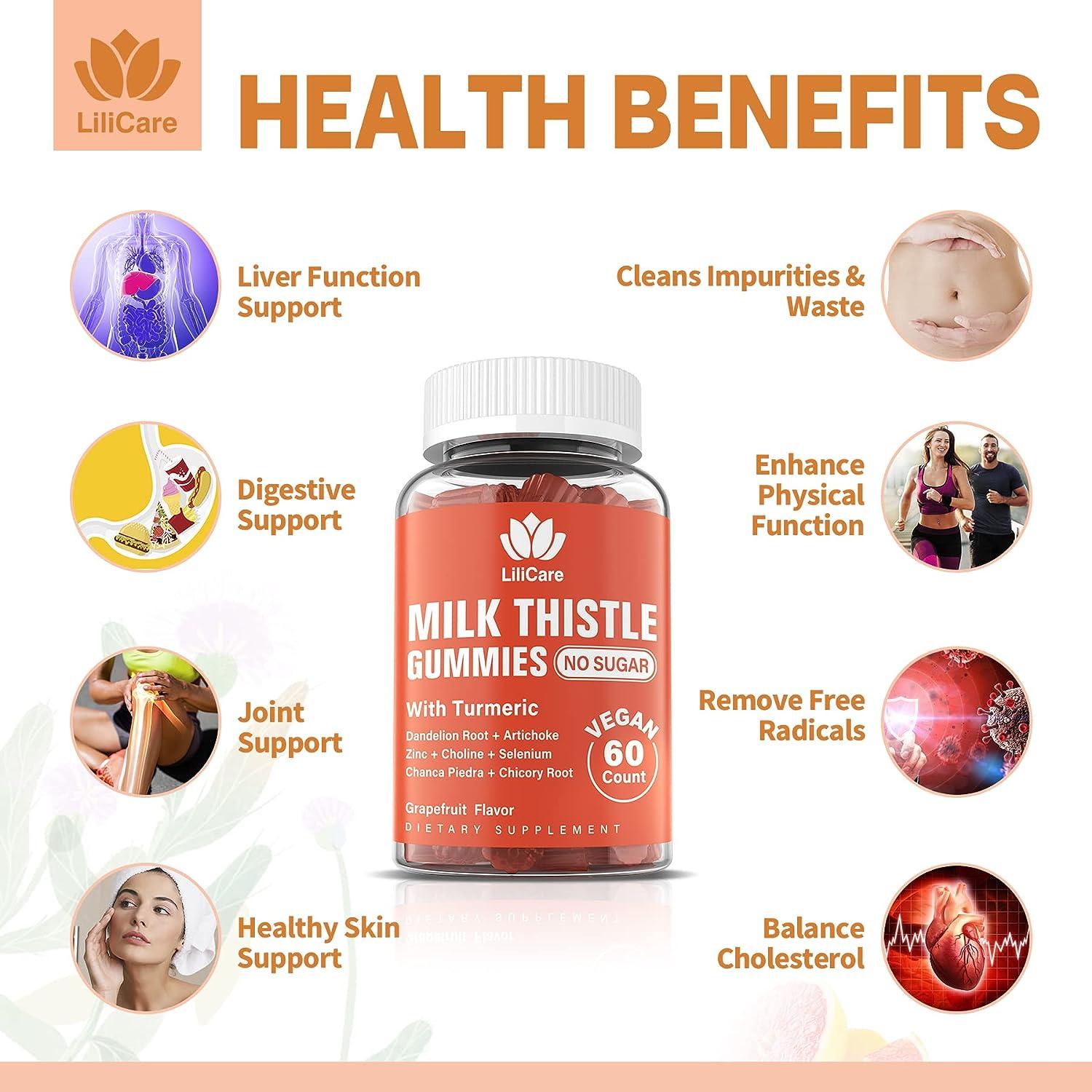 Milk Thistle Gummies 1500mg Sugar Free Liver Cleanse Detox & Repair