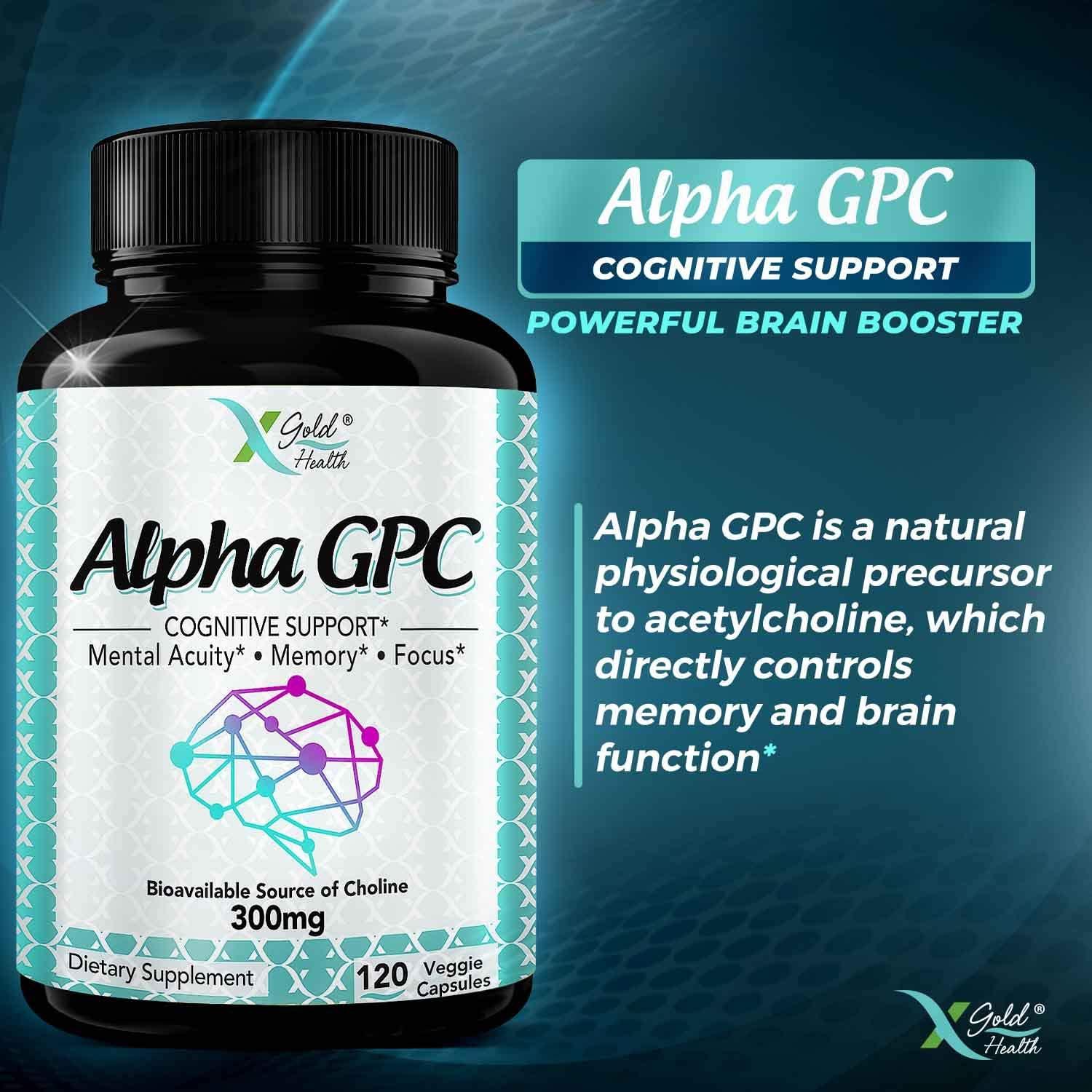 Alpha GPC Choline Supplement 600mg, 99+ Highly Purified, Highly