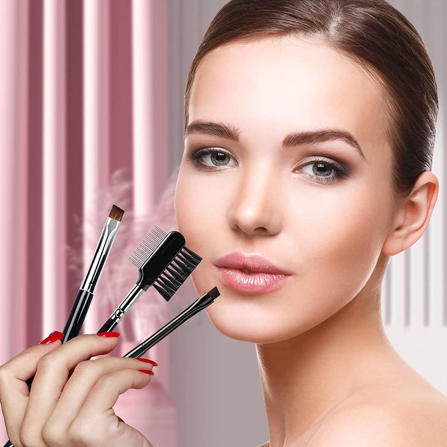 BLEGGEIT Pro Eyebrow Brush and Comb, Metal Eyelash Brush and Eyelash