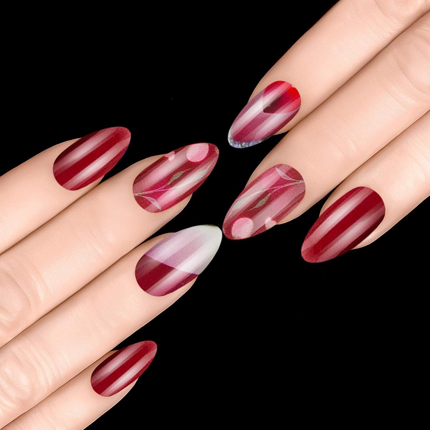 192 Short Full Cover Stiletto Fake Nails Almond Press on Nails with