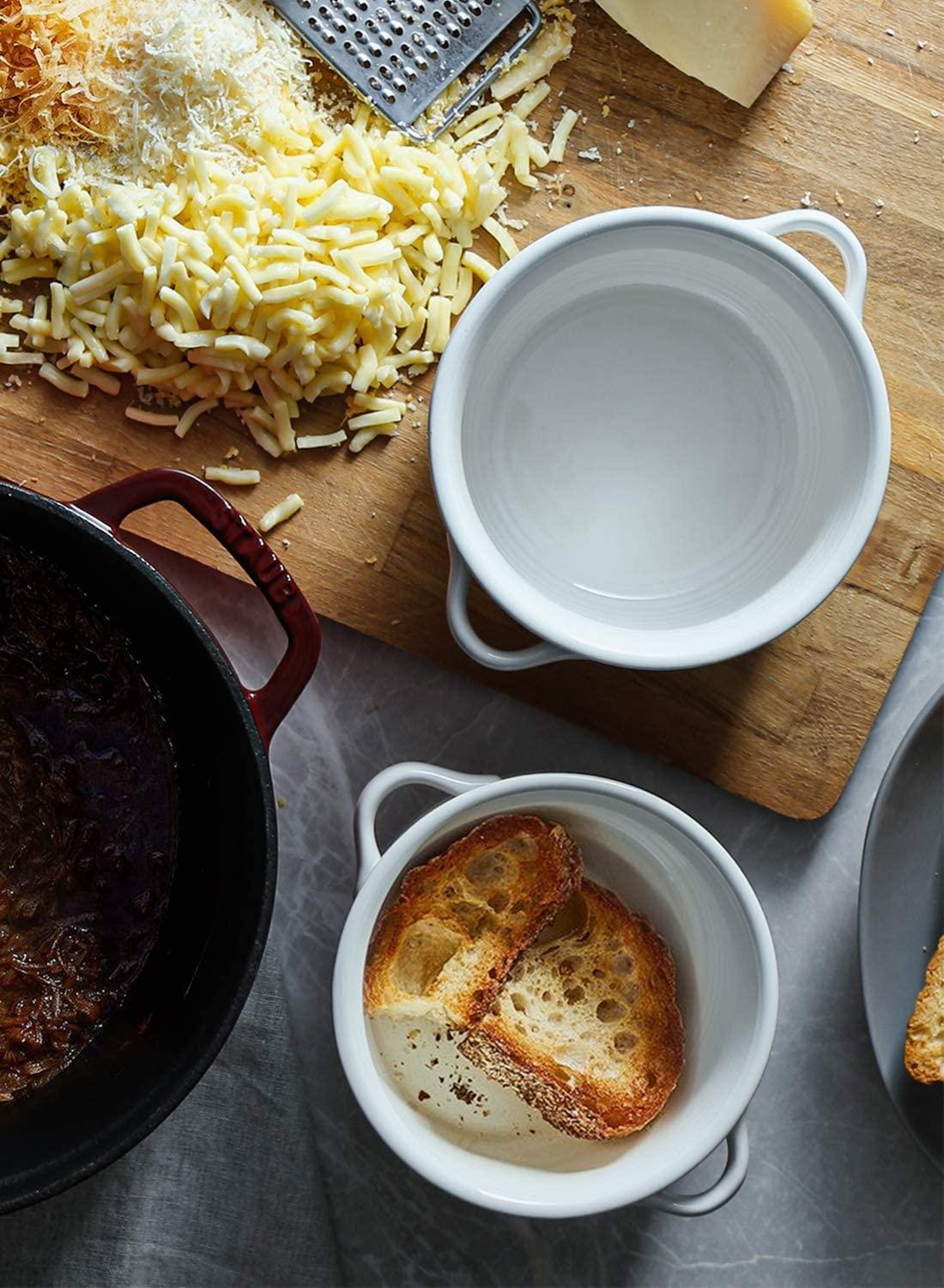 LE TAUCI Soup Bowls With Handles 28 Ounce Set of 4 White Ceramic