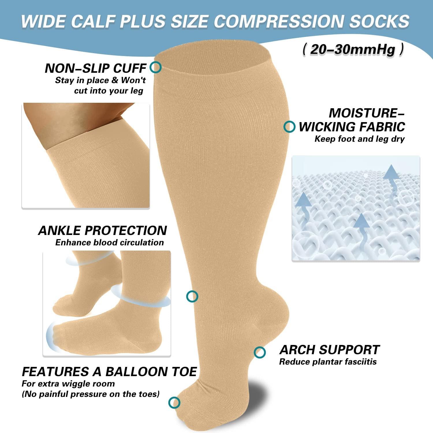 3 Pack Plus Size Compression Socks for Women and Men, 20-30 mmHg
