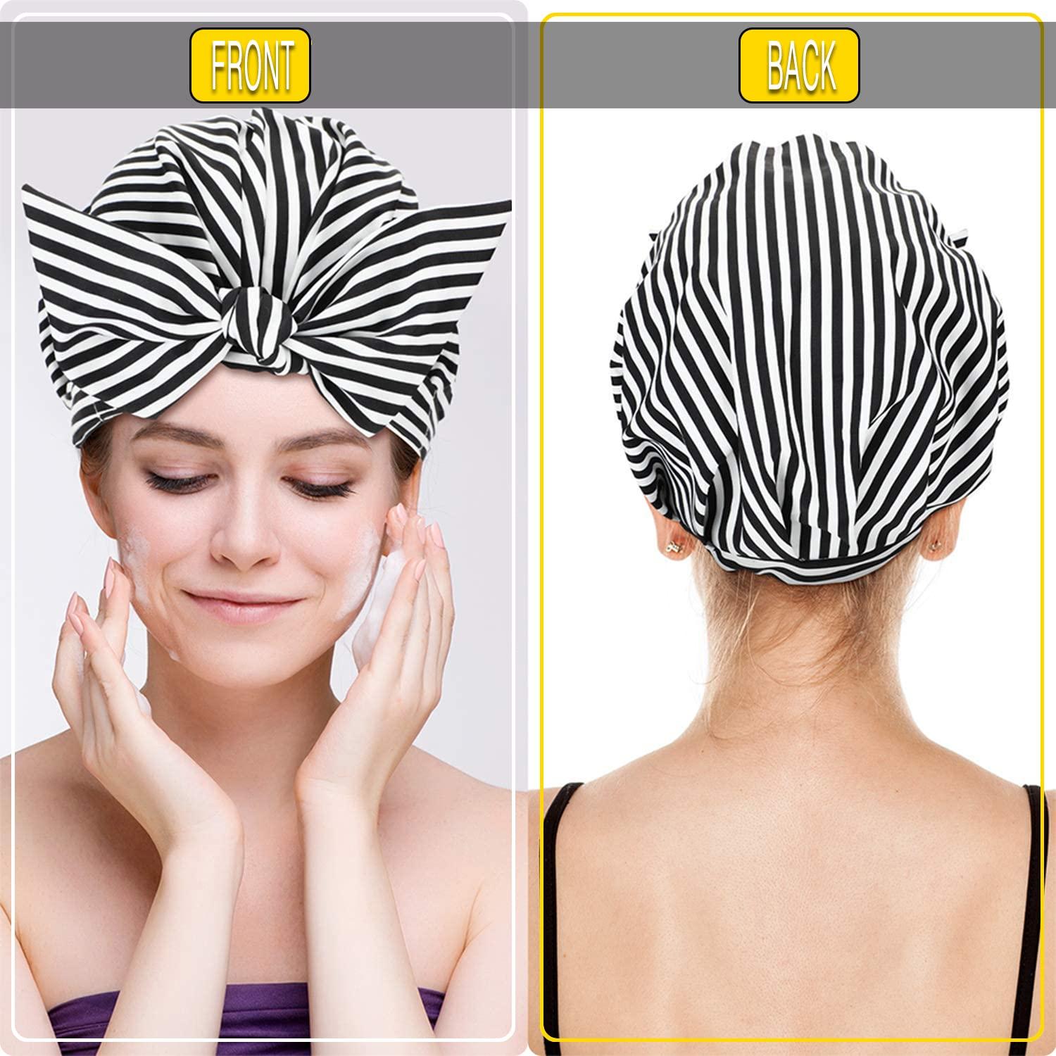 Shower Caps for Women Reusable Waterproof Hair Caps for Shower Fashion Bowknot with Soft Elastic