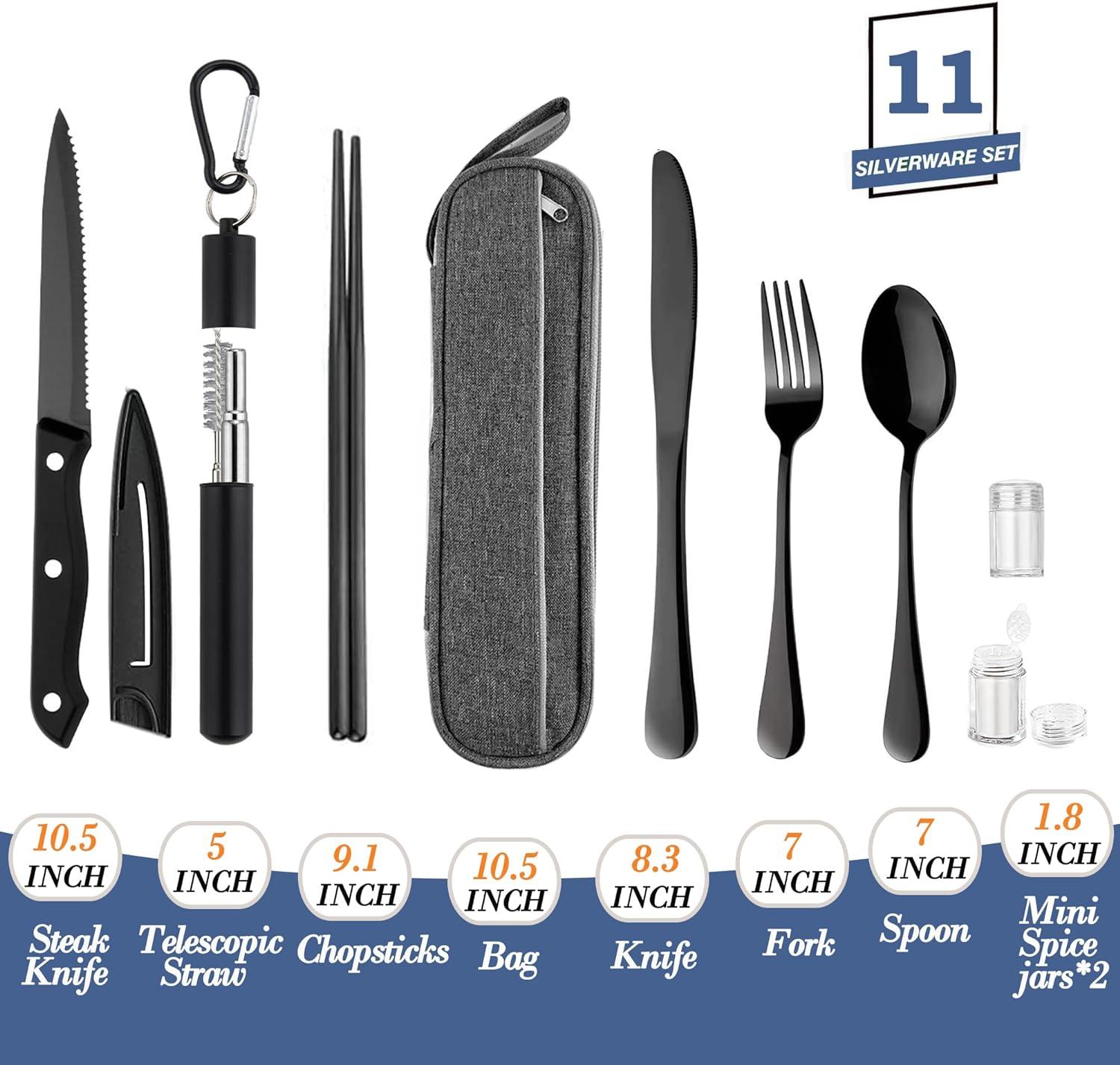 Yirtree Travel Utensils Set, Portable Utensils with Case, Stainless Steel Cutlery Set, Reusable Flatware, Chopsticks Fork Spoon Silverware Set, Pocket