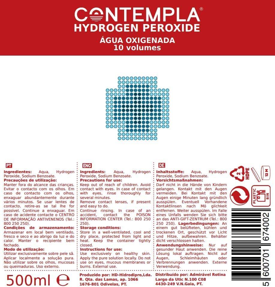 Hydrogen Peroxide CONTEMPLA H2O2 Hydrogen Peroxide 3 Percent 3% 10 Vols ...
