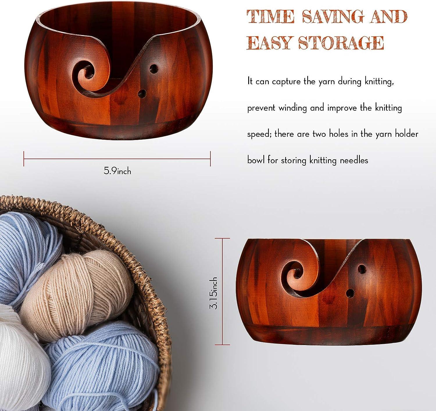 WILLBOND Wooden Yarn Bowl, 6 x 3 Inches Knitting Yarn Bowls with
