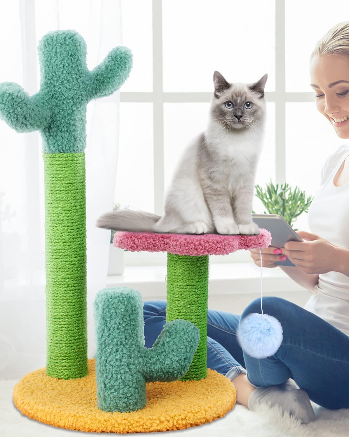 TNELTUEB Cat Scratching Post - Sisal Cactus Cat Scratcher with 3 Height  Poles and Hanging Ball - Interactive Toy for Indoor Climbing and Playing -  Gift for Large Cats | Buy Now
