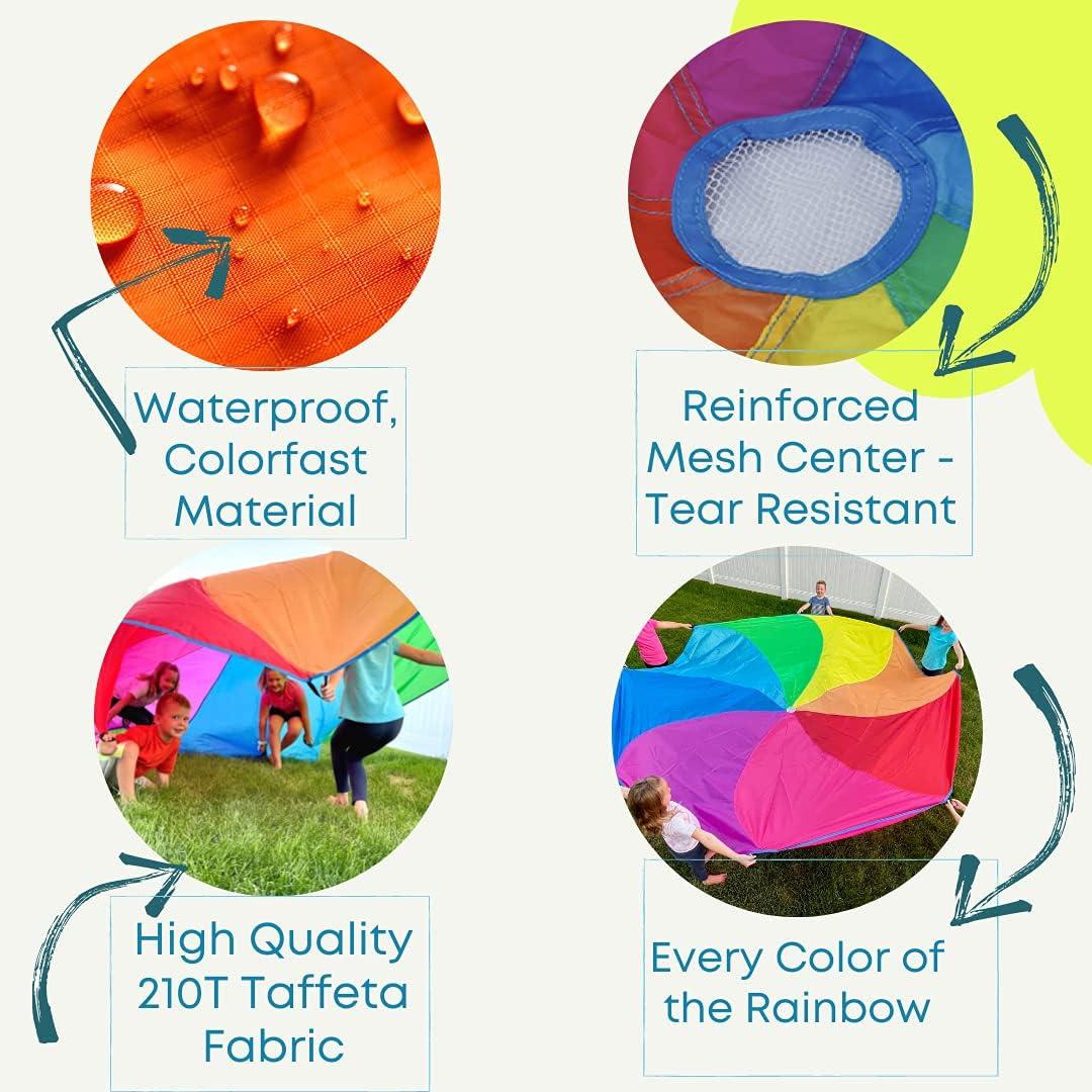 Little Dynamo Parachute Toys for Kids with 8 Handles 12ft Gym Class Rainbow Color Parachute