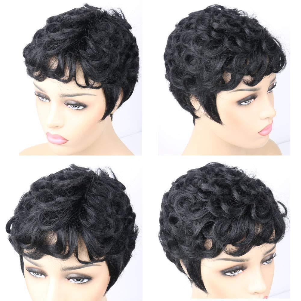 Halcyon Pixie Cut Wig for Black Women Synthetic Short Pixie Wig 150%  Density Black Short Wig for Daily Use (6 inch) (1B)