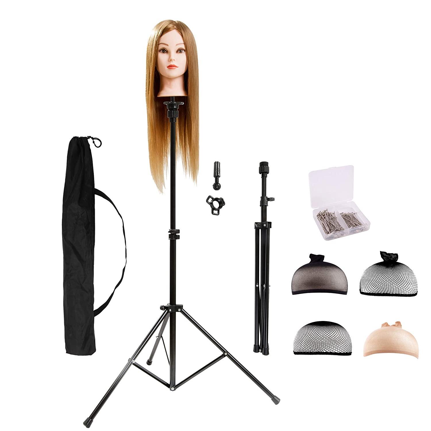  HYOUJIN Wig Head Stand,Wig Stand Tripod Mannequin Head Stand  Adjustable Stand With Foot Panel for Mannequin Head,Manikin Head,Canvas  Block Head with Wig Caps,T-Pins,Carry Bag 35.4-52.4in : Beauty & Personal  Care