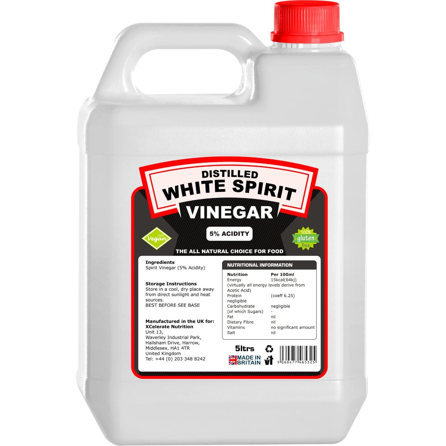 XCelerate Nutrition Distilled White Spirit Vinegar 5L 5 Acidic for Cleaning, Weed Killing