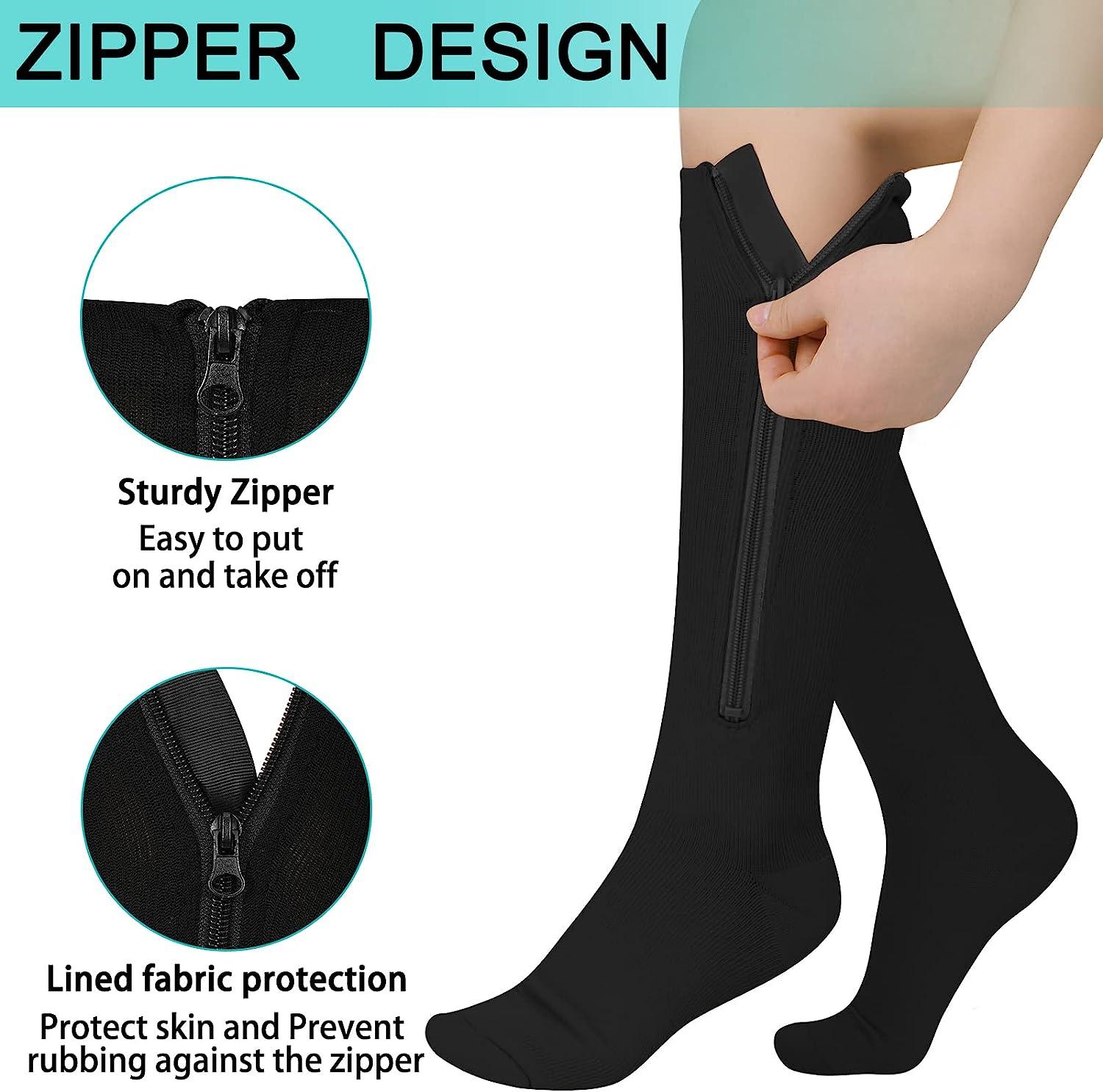 2 Pairs Zipper Compression Socks, 15-20 mmHg Closed Toe Compression  Stocking with Zipper for Women and Men Multicolor Small-Medium