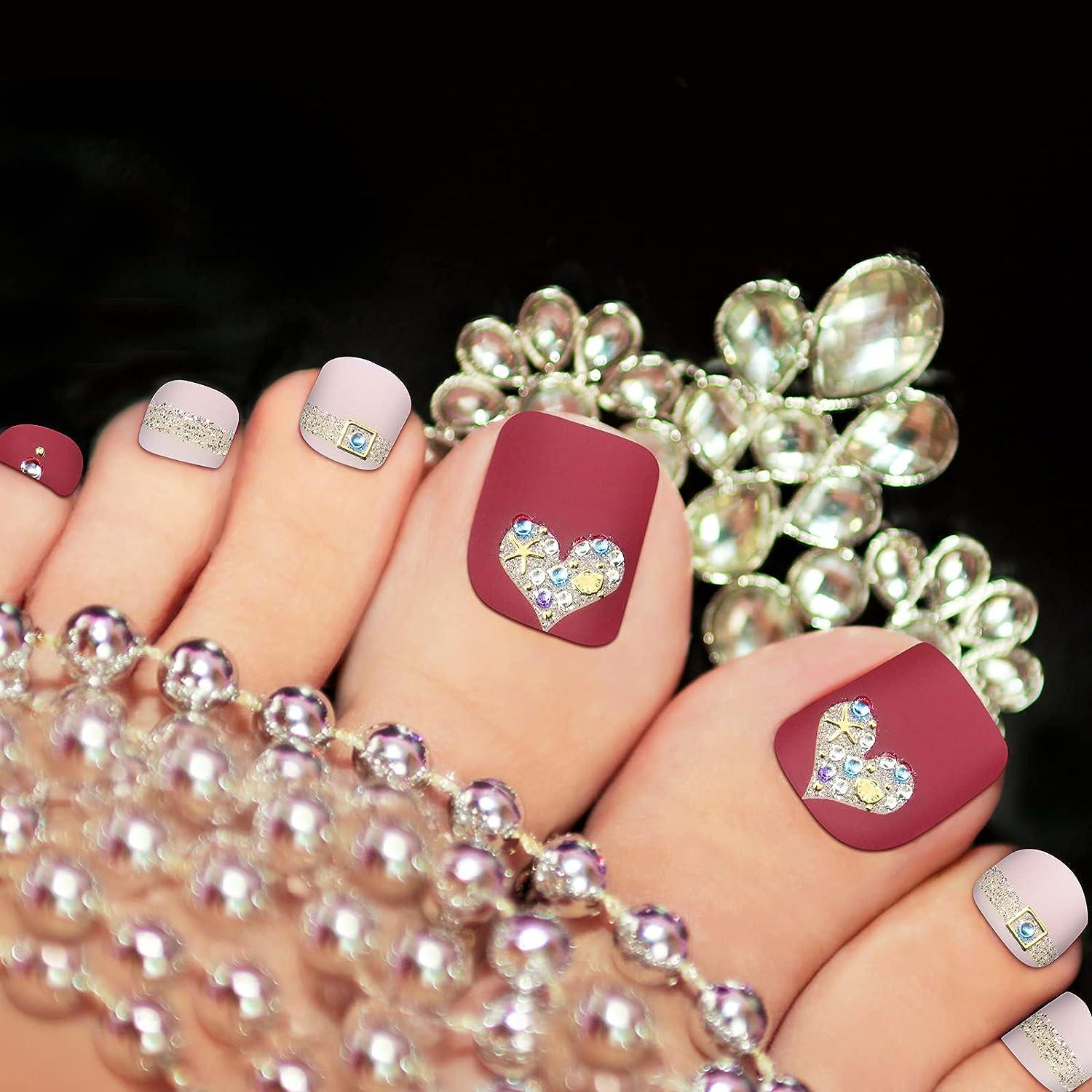 220 Pieces 10 Sheets Toenail Polish Strips 3D Rhinestone Full Wraps Toe