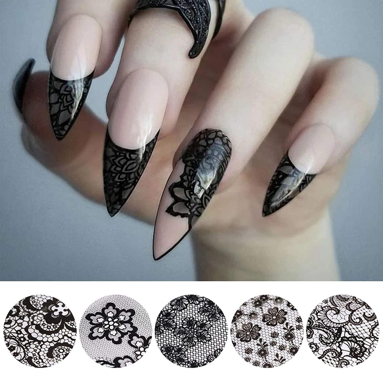 10 Rolls Retro Holographic Nail Foil Transfer Stickers Black Lace Laser