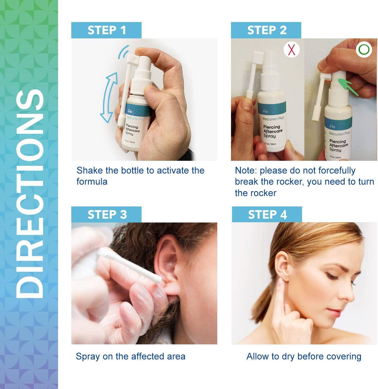 Recuren Plus Piercing Aftercare Spray, Piercing Cleaner, Wound Wash and