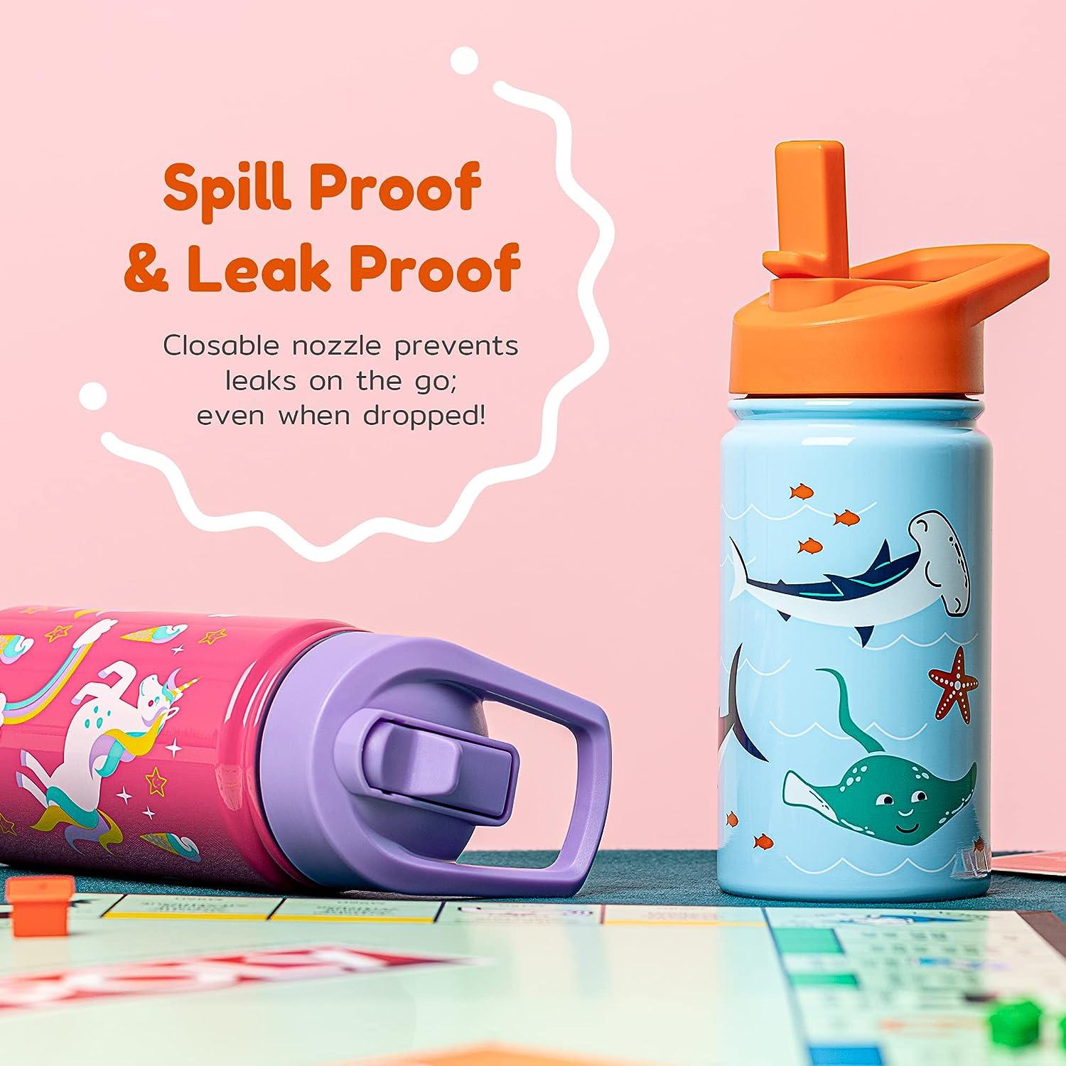 BONISON 14 OZ Kids Water Bottle With Flip Top Lid Leak Proof Bpa