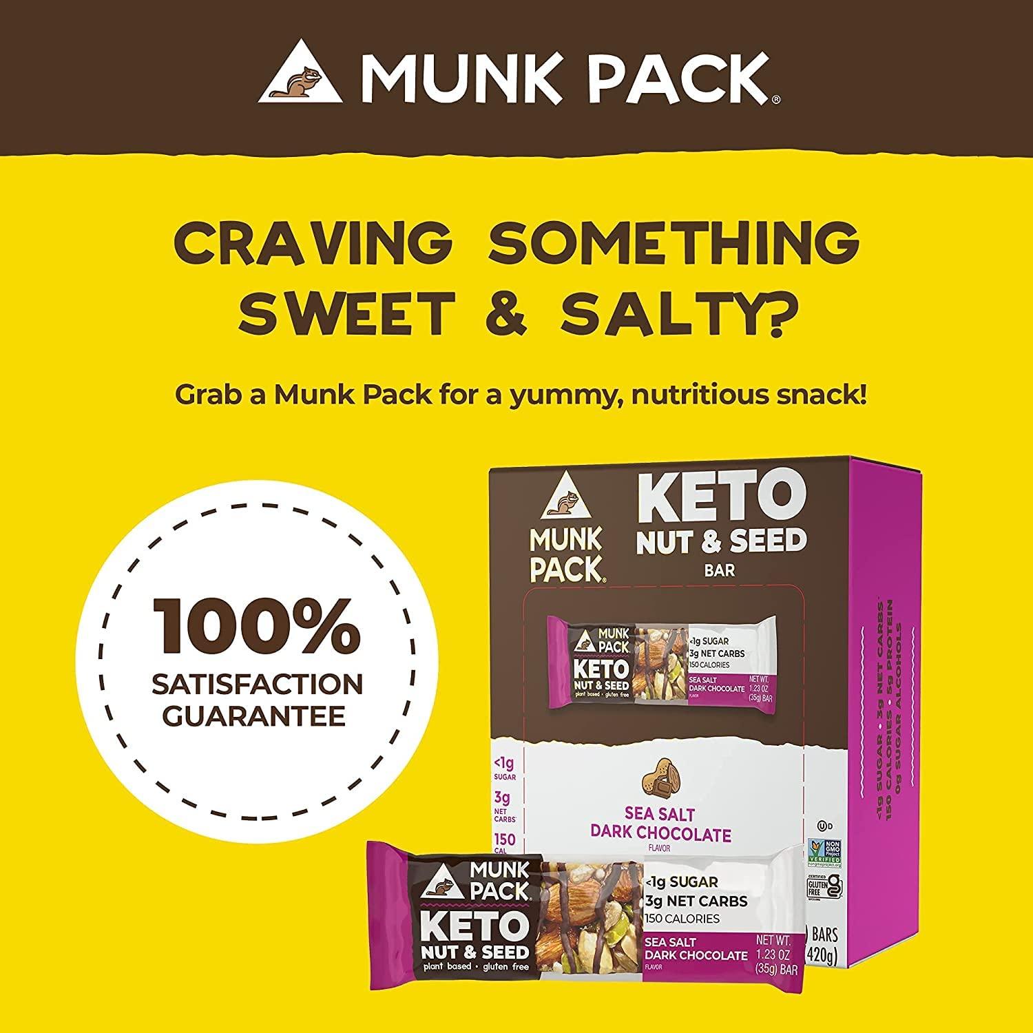 Munk Pack Keto Nut & Seed Bar Sea Salt Dark Chocolate 12 Bars Low