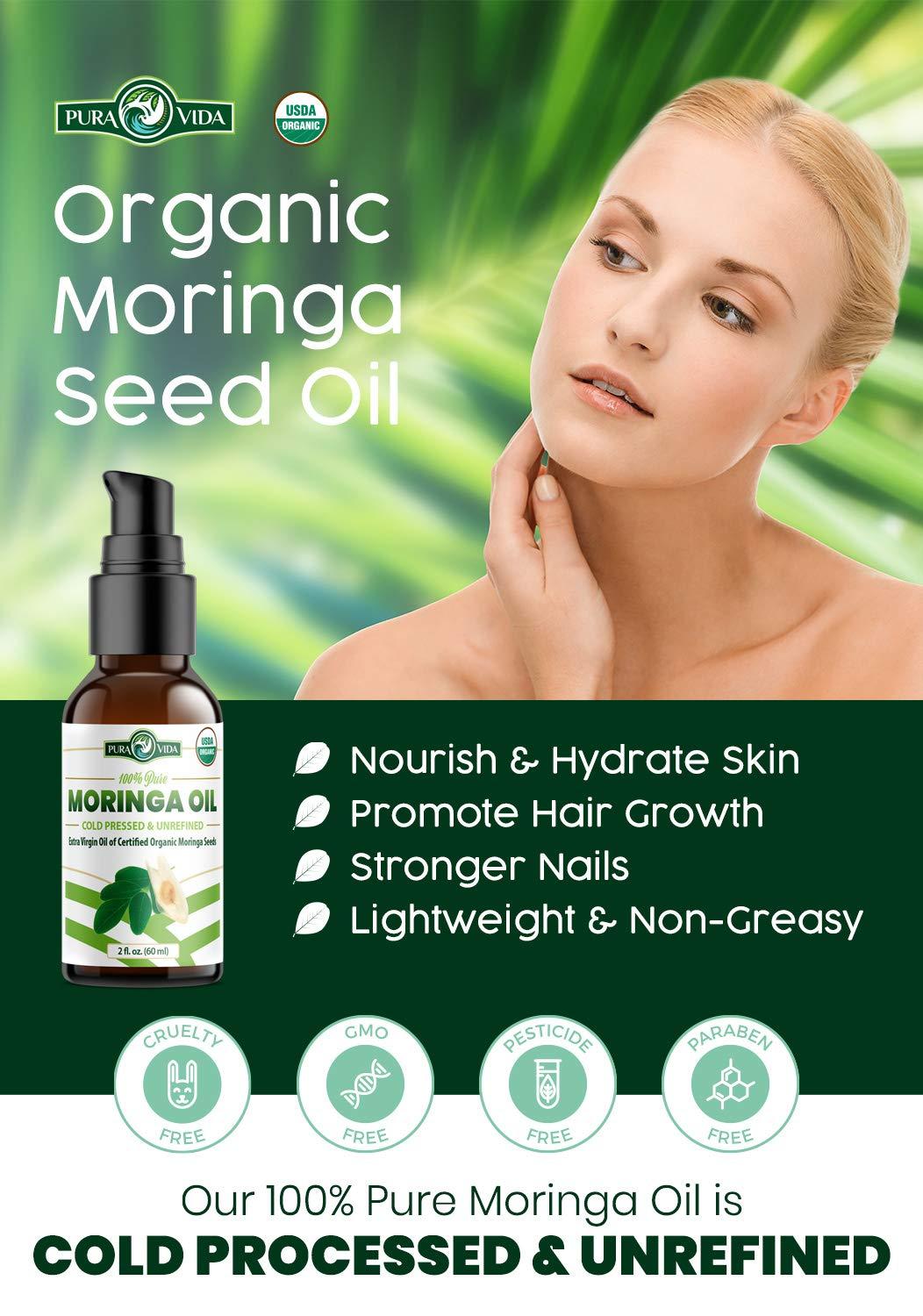 Moringa Oil by Pura Vida Moringa Organic Moringa Oil for Face, Hair