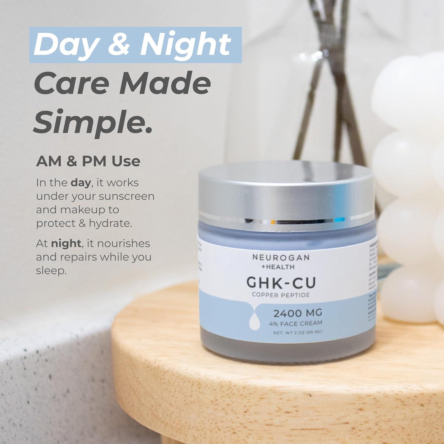Neurogan GHK-Cu Copper Peptide Face Cream | 4% Peptides for Skin Firmness &  Deep Hydration | Daily Facial Moisturizer with 2400 MG GHK-Cu 2oz | Buy Now  with Express International Delivery