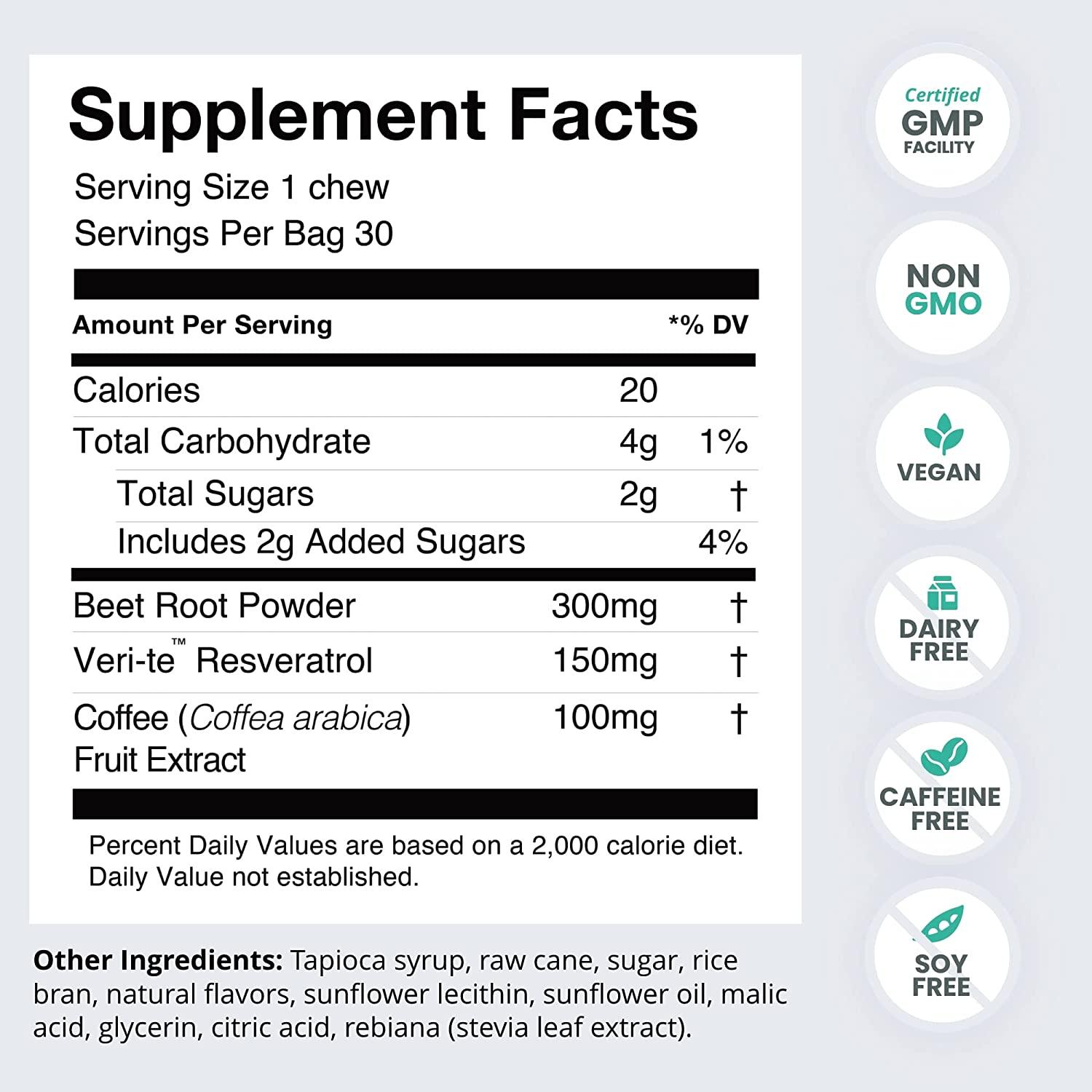 HumanN SuperBeets Memory + Focus Chews Brain Health Nootropic with