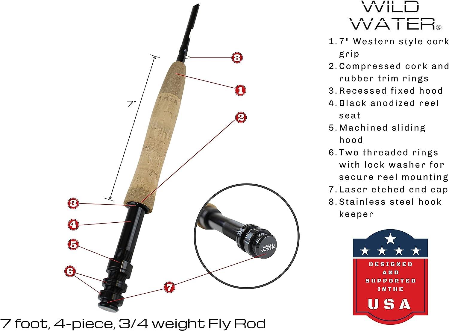 Wild Water Deluxe Fly Fishing Combo Starter Kit, 7-Foot Pole, 4-Piece Fly  Rod Kit, 3/4 Weight, Fishing Accessories, Includes Die cast Aluminum Reel  and Hard Tube Case with Pouch, Fly Box and