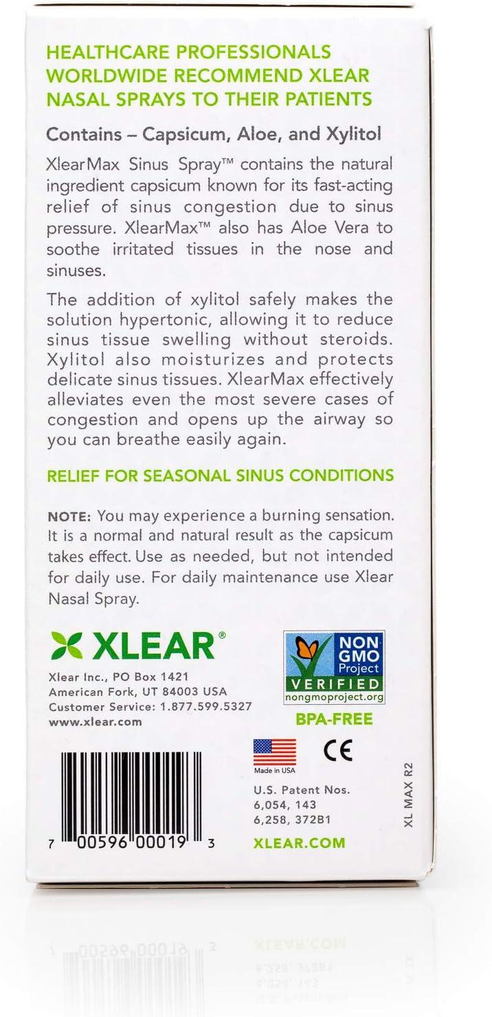 Xlear MAX Saline Nasal Spray, Natural Formula with Xylitol, Capsicum