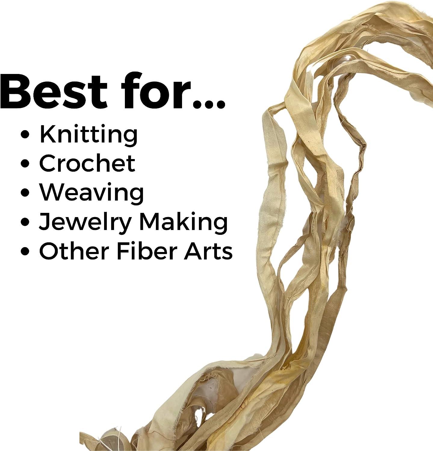 Recycled Sari Silk Ribbon Yarn - 100g White Cream Bulky Weight For Knitting & Crochet