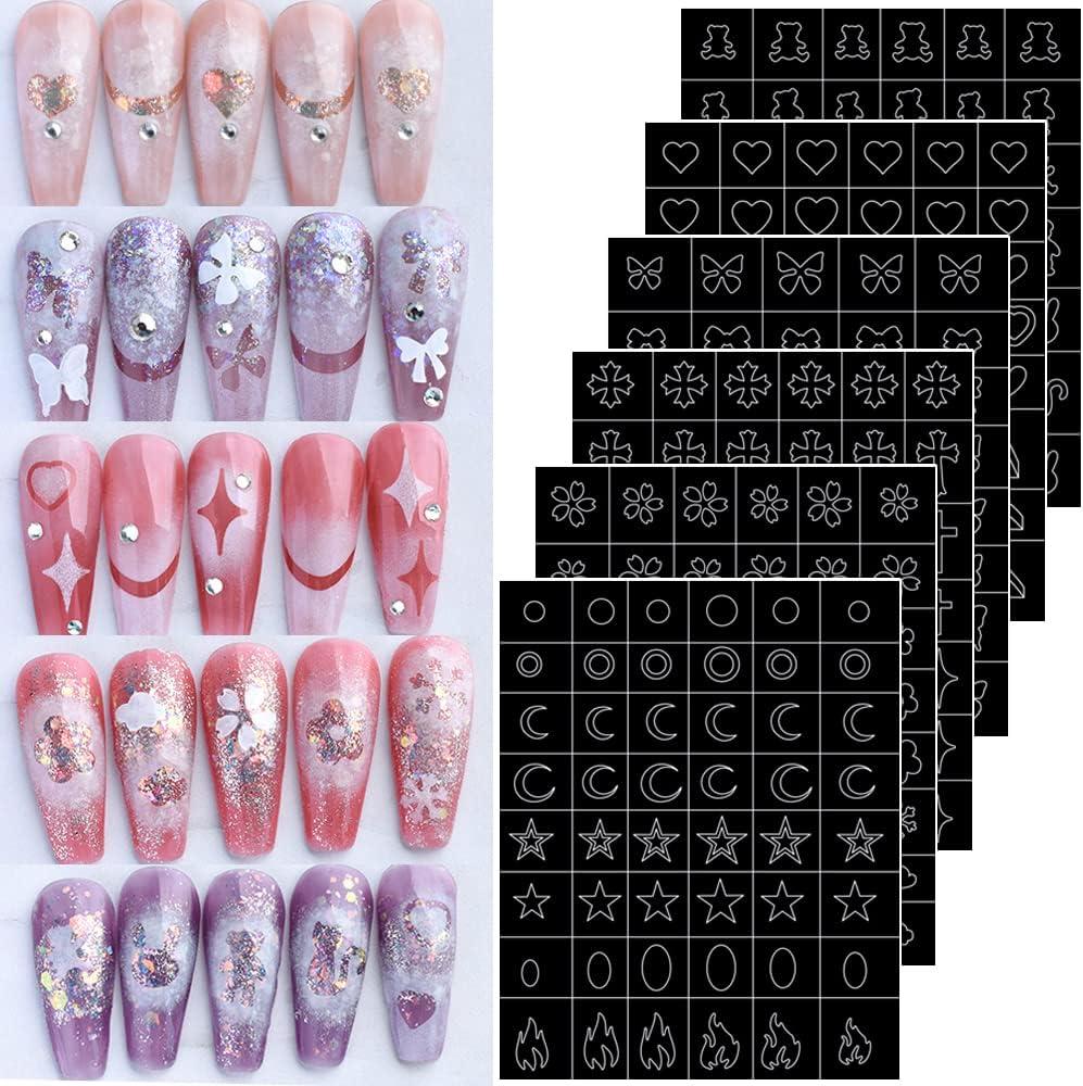 JERCLITY 10 Sheets Airbrush Stencils Nail Stickers for Nail Art  Self-Adhesive Heart Butterfly Flower Moon Star Flame French Tip Nail Decals  Stencils