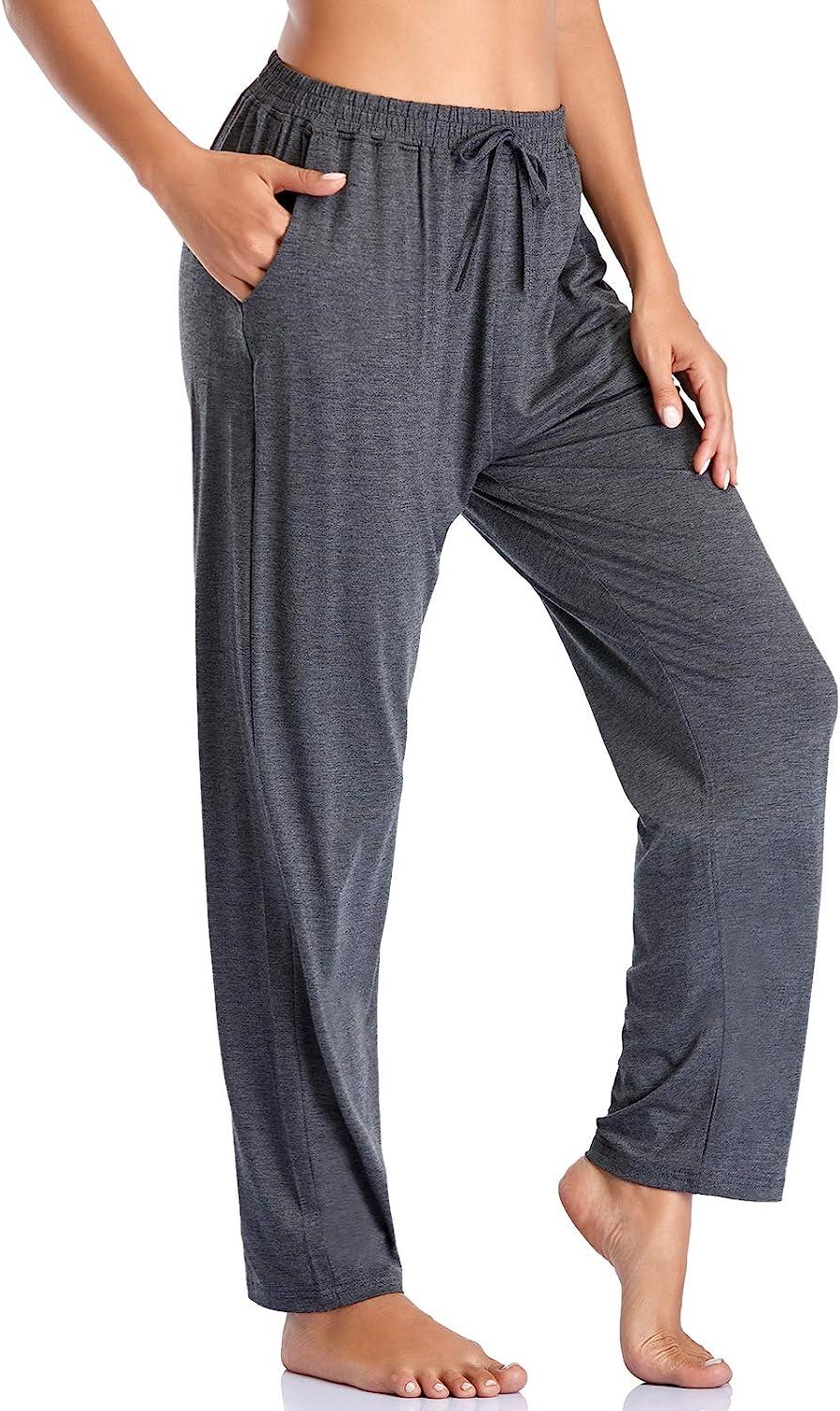 Envlon Women's Yoga Pants with Pockets Comfy Stretch Loose Wide Leg Casual  Pants Breathable Running Workout Lounge Pants Dark Grey Large