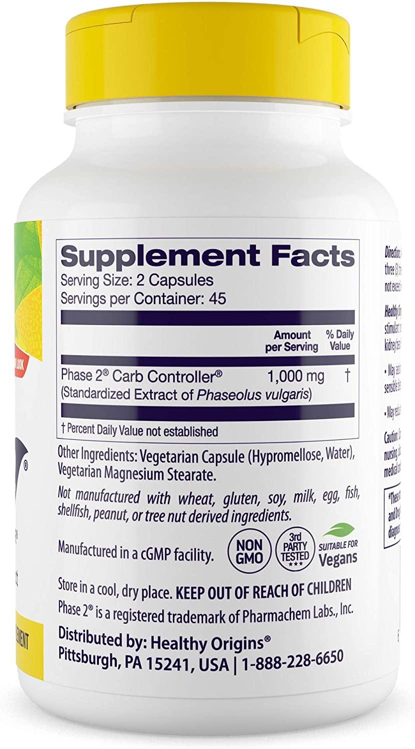 Healthy Origins Phase 2 Carb Controller 500 mg, 90 Veggie Caps