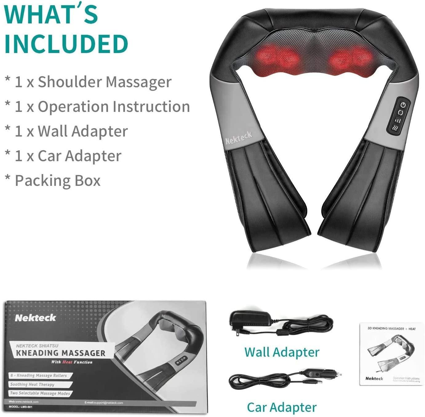 Nekteck Shiatsu Deep Kneading Massage Pillow with Heat, Car/Office Chair  Massager, Neck, Shoulder, Back, Waist Massager Pillow [Speed Control,  Bi-Direction Control] – Black/Grey 