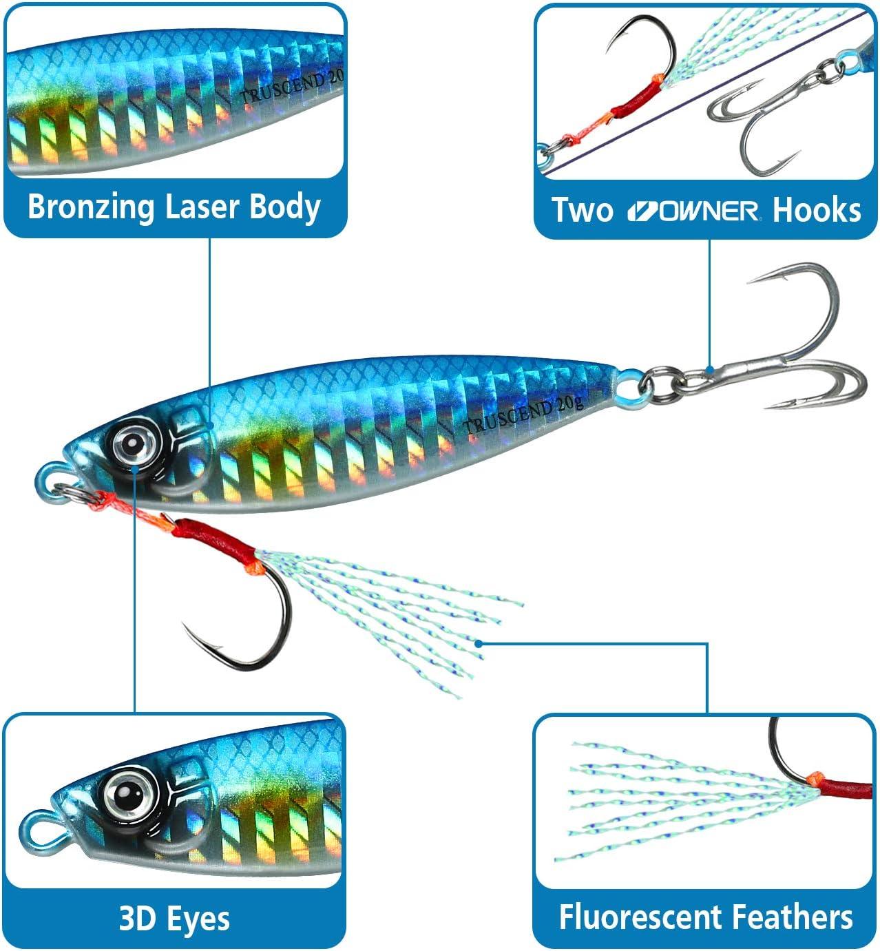 TRUSCEND Saltwater Jigs Fishing Lures 10g-160g with Flat BKK Hooks, Slow  Pitch/Knife/Vertical Jigs, Saltwater Spoon Lure for Tuna Salmon Grouper,  Sea Fishing Jigging Lure, Blade Bait for Bass Fishing F3-2.4-0.7oz