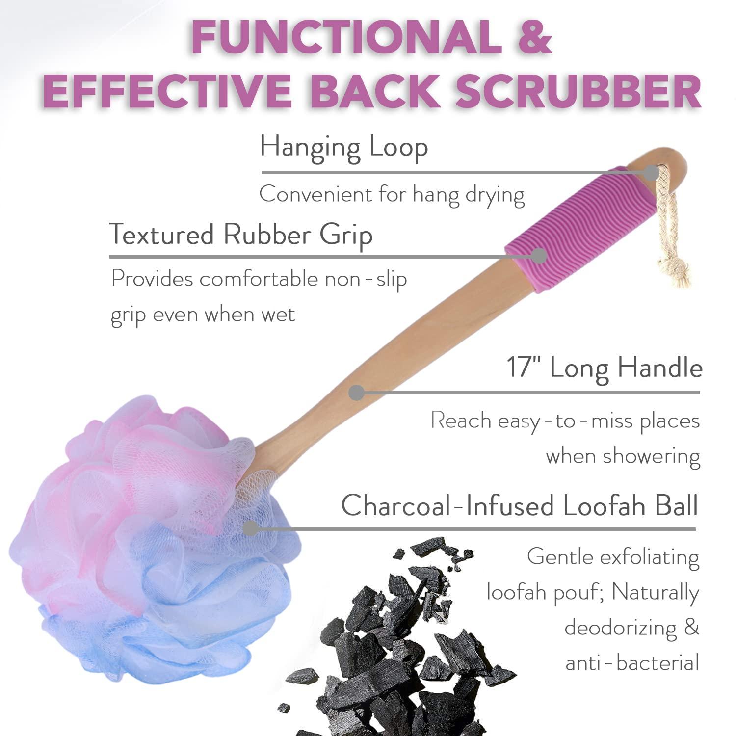 Loofah Back Scrubber Bamboo Charcoal Fiber Infused Bath Sponge Lufa