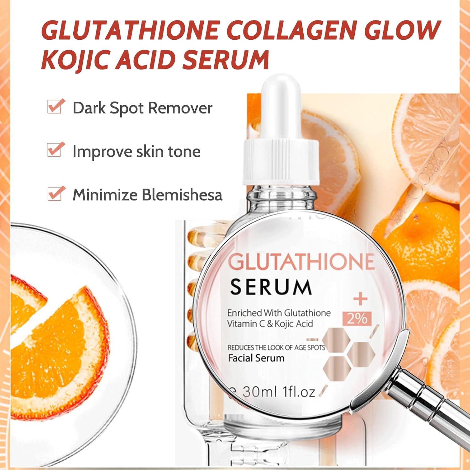 Trendyfave Glutathione Collagen Glow Kojic Acid Serum Vitamin C Serum For  Face Reduce Dark Spot Shrink Pores & Improve Skin Tone Glutathione Face  Serum 30ml 1