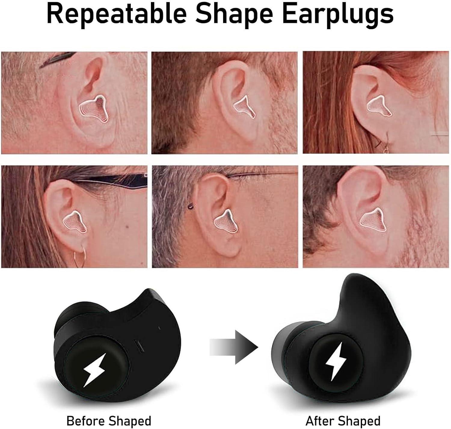 Ear Plugs Black Earplugs and Reusable Silicone Ear Plugs for Noise Cancelling Comfortable ...