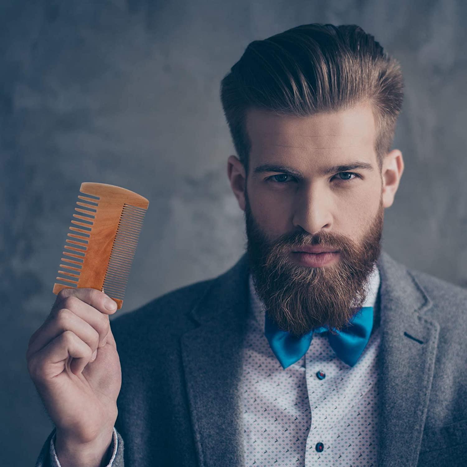 6 Pieces Beard Comb Natural Sandalwood Wooden Moustaches Combs Dual