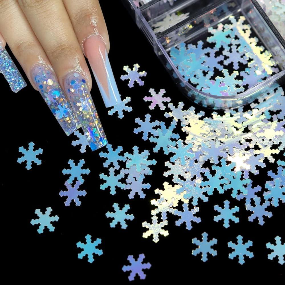 Christmas Nail Glitter Sequins, 12 Grids Holographic Snowflake