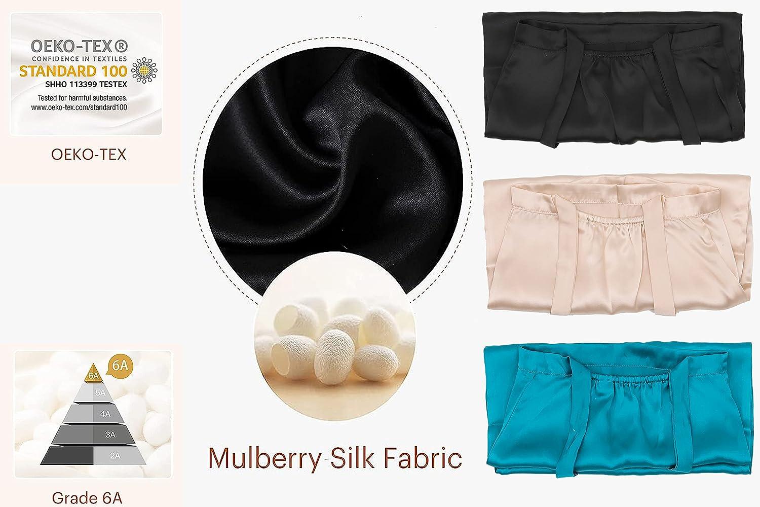 SAYMRE Long Silk Bonnet-100% Mulberry Silk Sleep Cap Elastic Band  Adjustable Silk Satin Wrap for Women Curly Hair Dreadlocks Black
