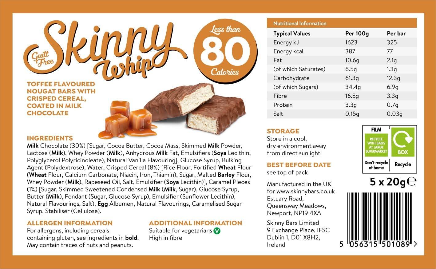 Skinny Whip Toffee & Chocolate Snack Bars 10x5x20g Toffee 15 Piece Set