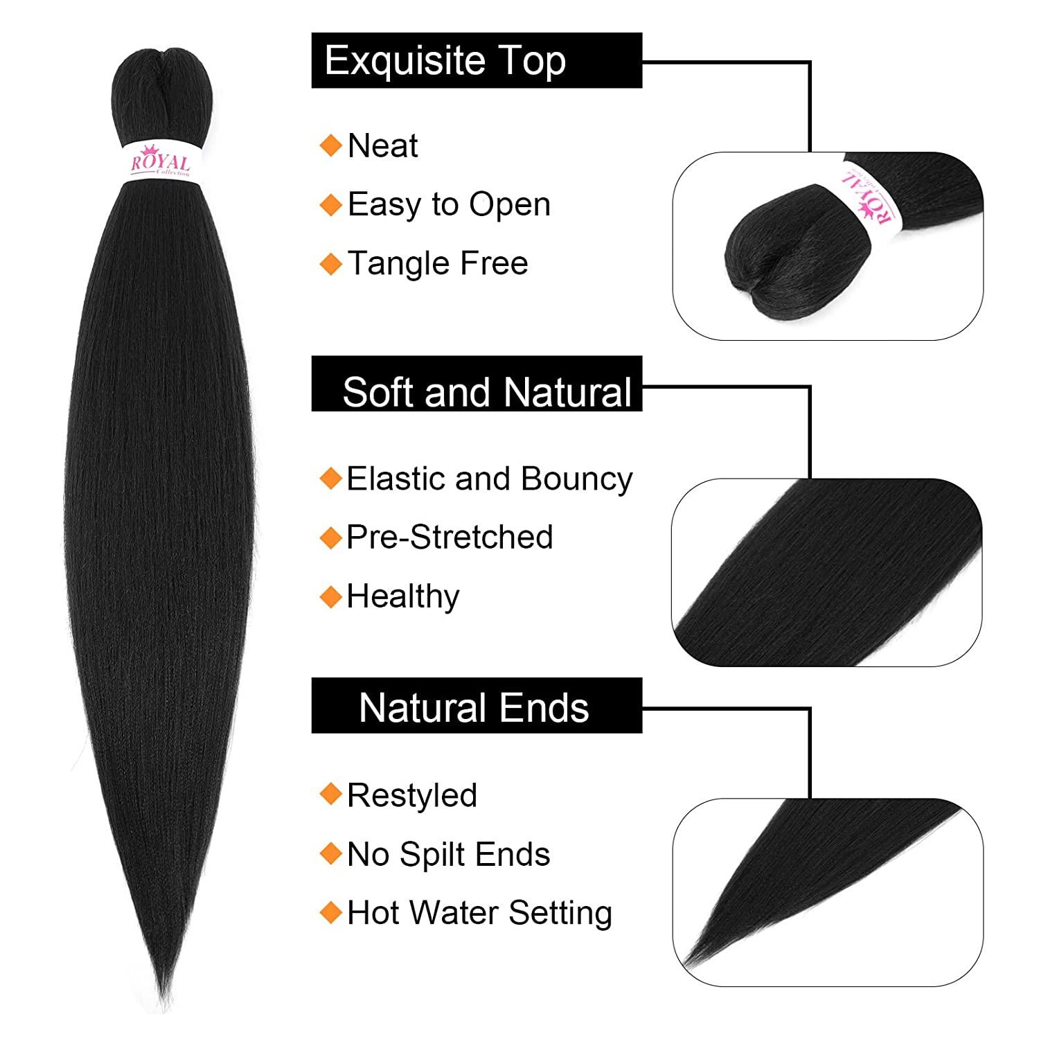 Braiding Hair Pre stretched,8 Packs Pre Stretched Braiding Hair Black