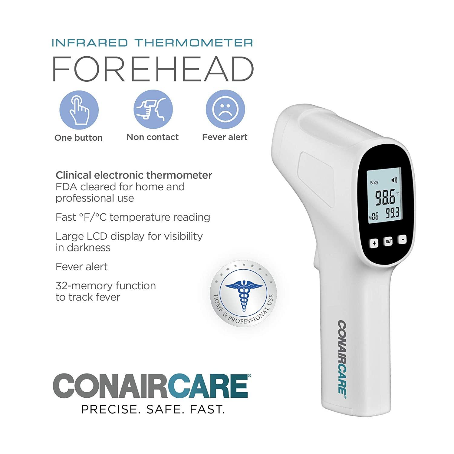 Conair Infrared Forehead Thermometer No Contact with Fever Alert & 32