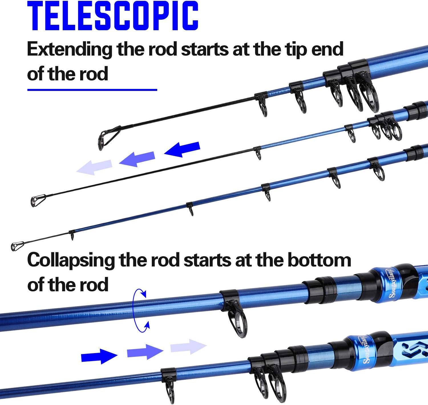 Sougayilang Fishing Rod Telescopic Fishing Rod Portable- 24 Ton Carbon  Fiber,CNC Machined Reel Seat, Comfortable EVA Handle, Travel Fishing Pole  for Bass Trout Fishing BLUE 1.8M/5.9FT