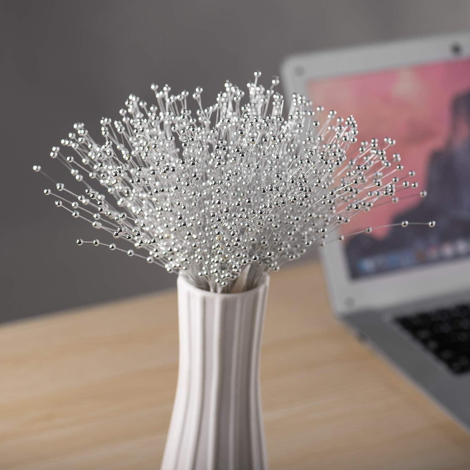 1 Bouquet Beaded Stick Bouquet Realistic Wide Application Plastic Floral  String Imitation Pearl Flower Bouquet Sticks for Home