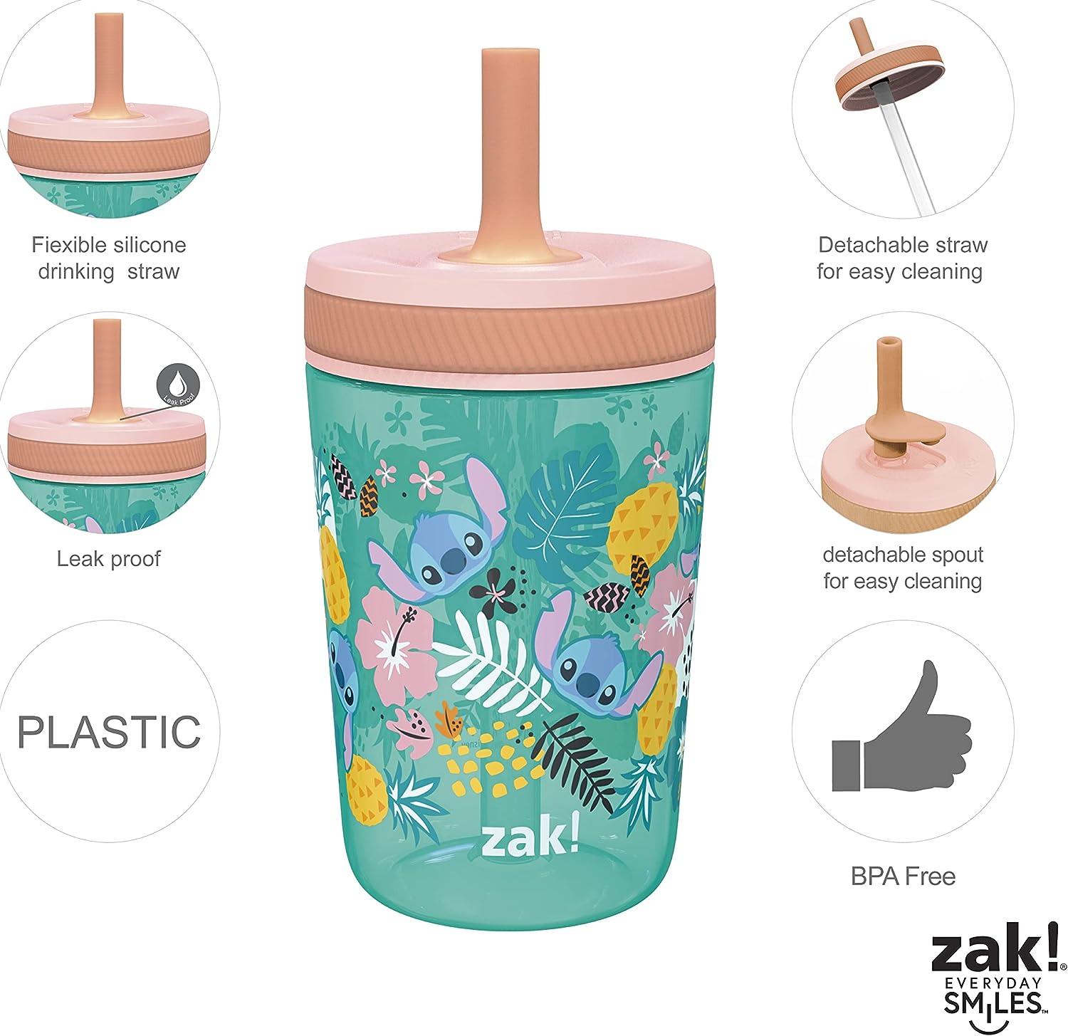 Zak Designs 12oz and 15oz 2-Pack Straw Tumbler Stainless Steel and Plastic  with Additional Straw Leakproof and Perfect for Kids, Lilo And Stitch