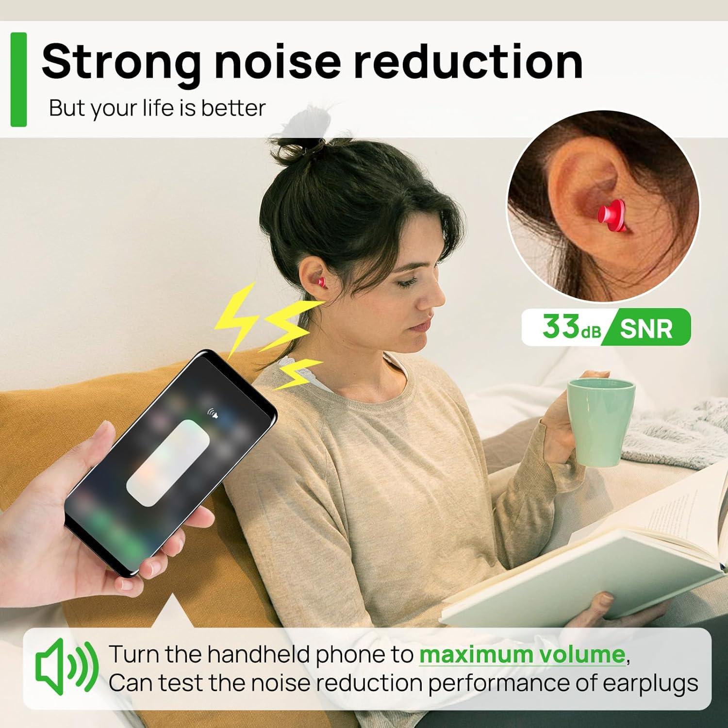 Noise Cancelling Ear Plugs For Sleeping - 33dB Highest NRR, Reusable, 8 Pairs In 7 Colors For Snoring, Concerts & Travel