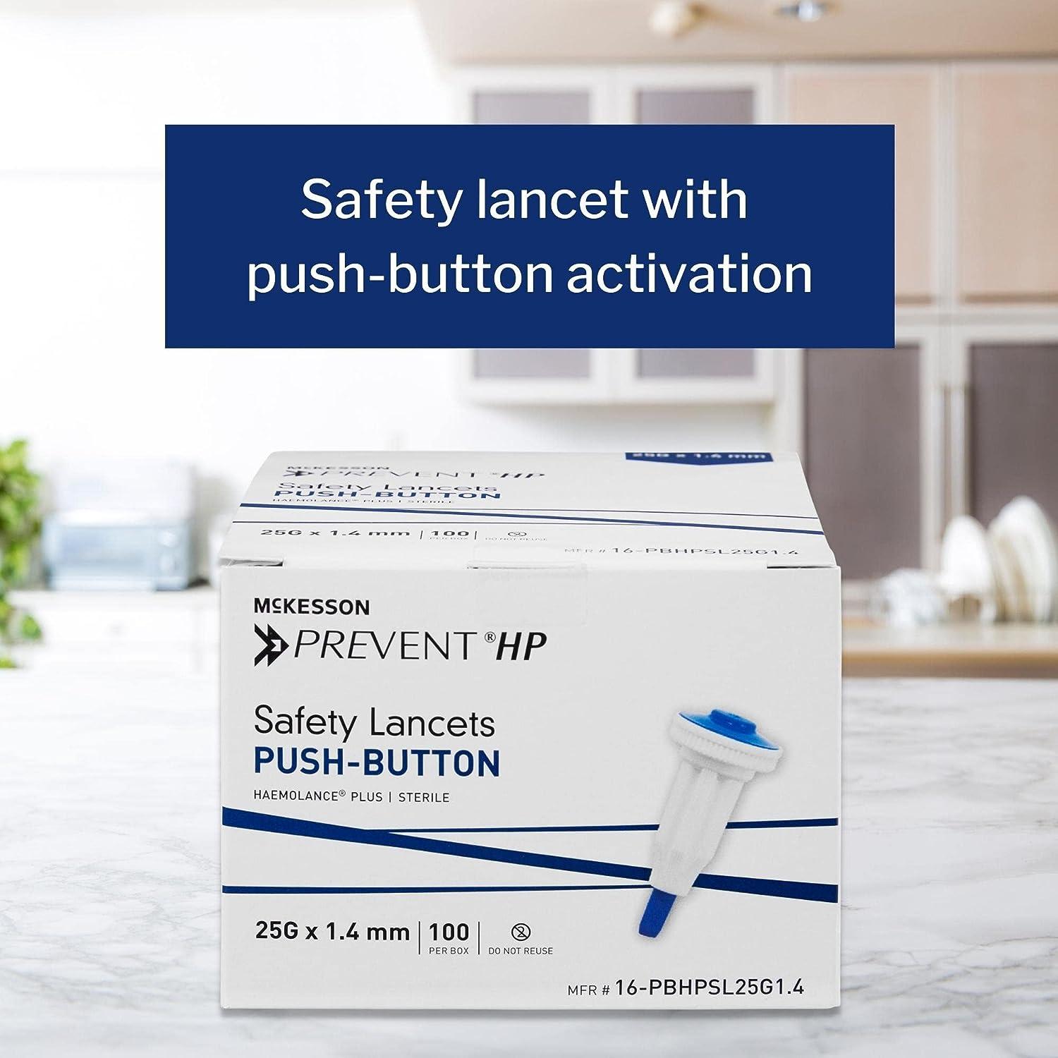 McKesson Prevent HP Safety Lancets Sterile PushButton 25 Gauge 1.4 mm