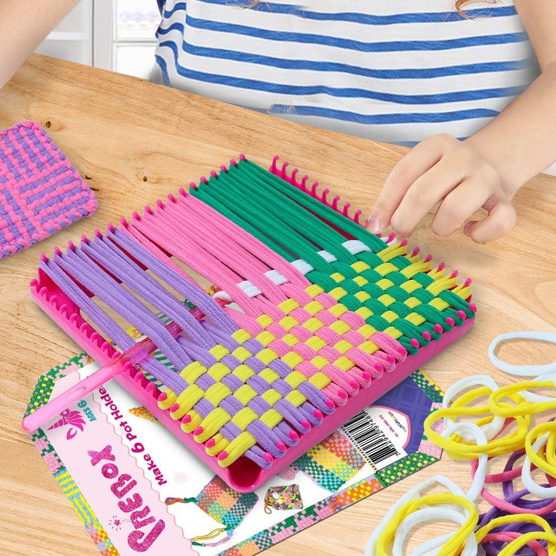 PREBOX Weaving Loom Kit For Kids & Adults – Make 6 Potholders, Includes Loom, Yarn Loops, Hook & More, Great Craft Gift For Ages 6-12